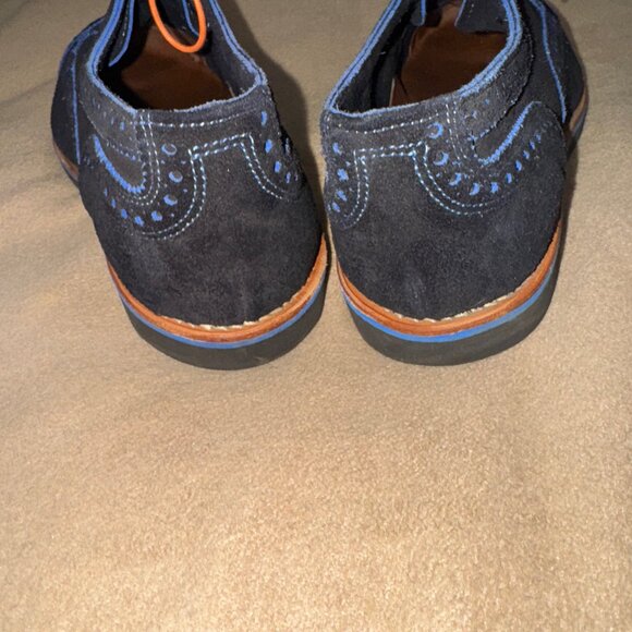 Excellent condition—BLUE SUEDE ALLEN EDMONDS SHOES ORANGE STRINGS SIZE 12 D - Picture 4 of 11